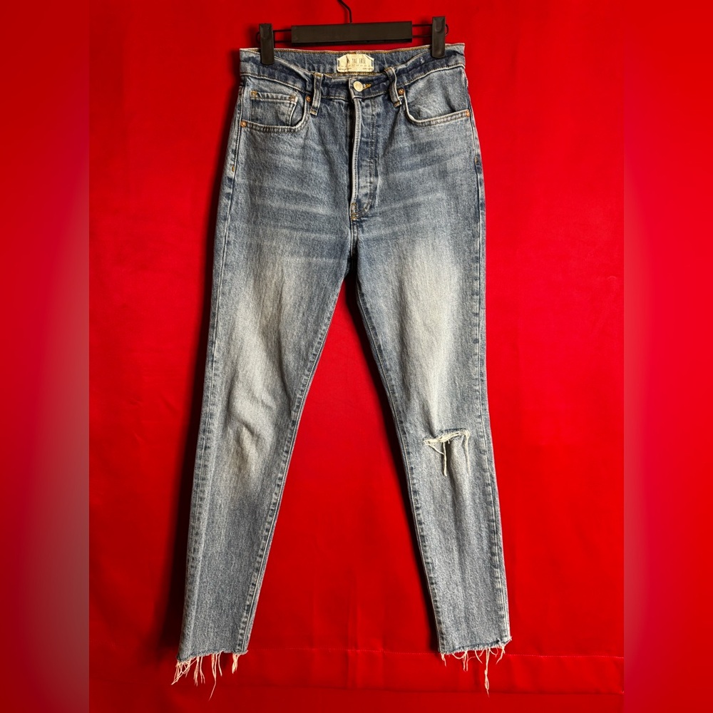 #374-We The Free/Free People Classic Blue Distressed Denim Ankle Length Size 27